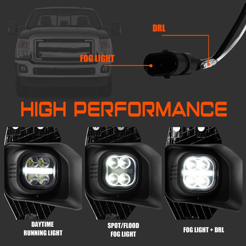 DRFG LED Fog Lights with Daytime Running Lights for Ford 2011 2012 2013 2014 2015 2016 F250 F350 F450 F550 Fog Light Assembly OEM Bumper Driving Fog Lamp Upgrade for Ford F250 11-16 - Image 2